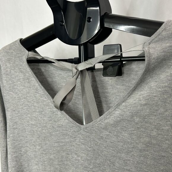 Garnet Hill Heathered Grey Silk Cotton Blend Knit Top Tie Back - Picture 7 of 8